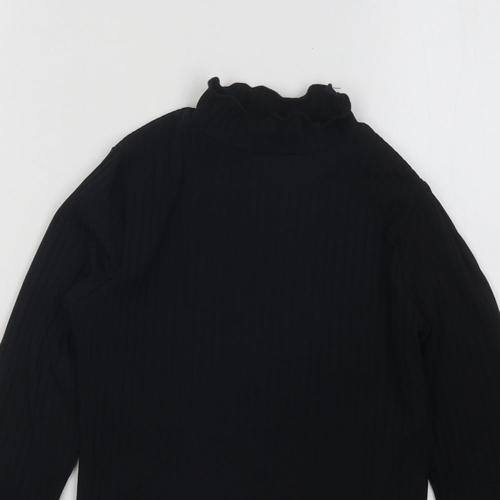 Candy Couture Girls Black Polyester Basic T-Shirt Size 10 Years Mock Neck Pullover - Lettuce Edging