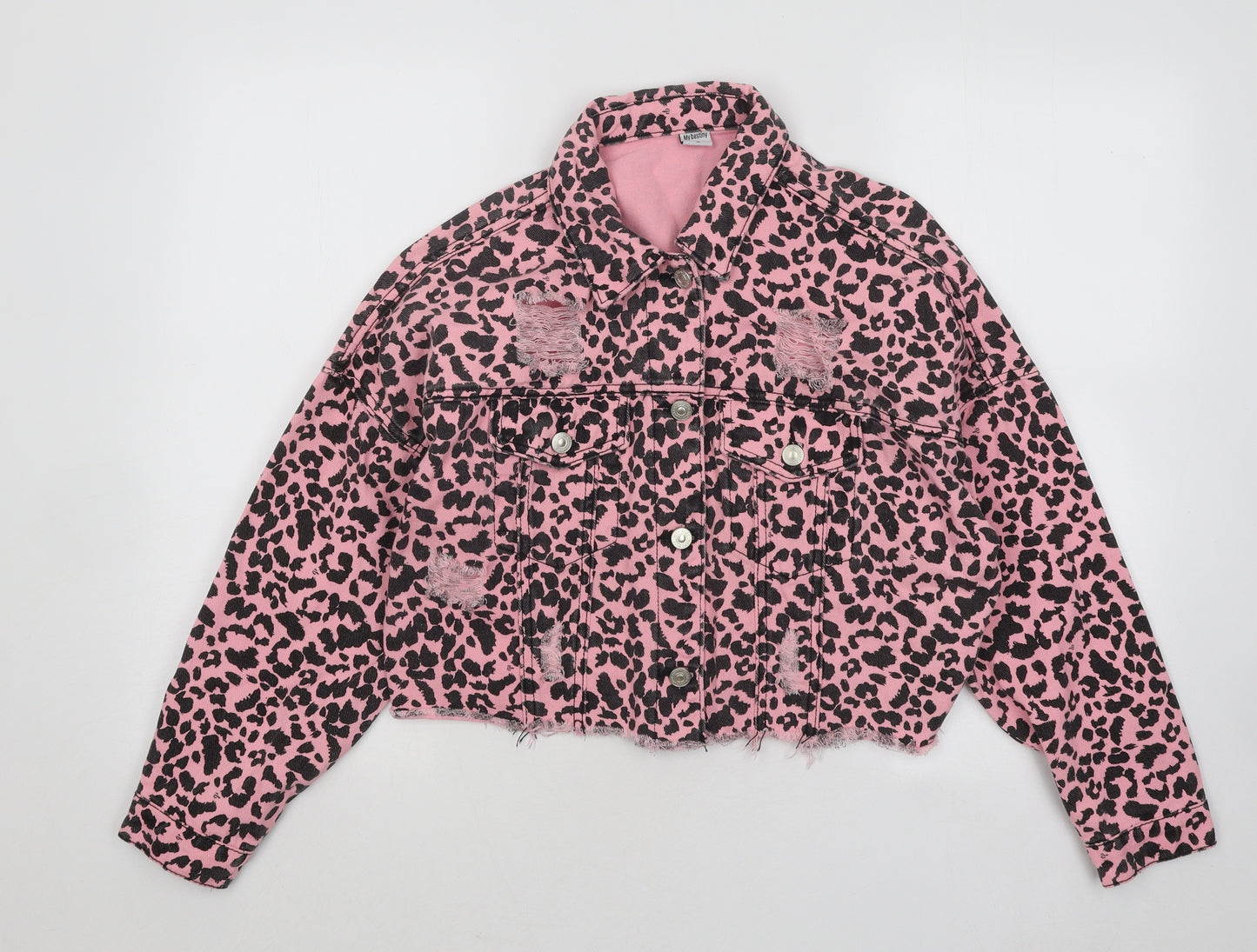 My Bestiny Womens Pink Animal Print Jacket Size S Button
