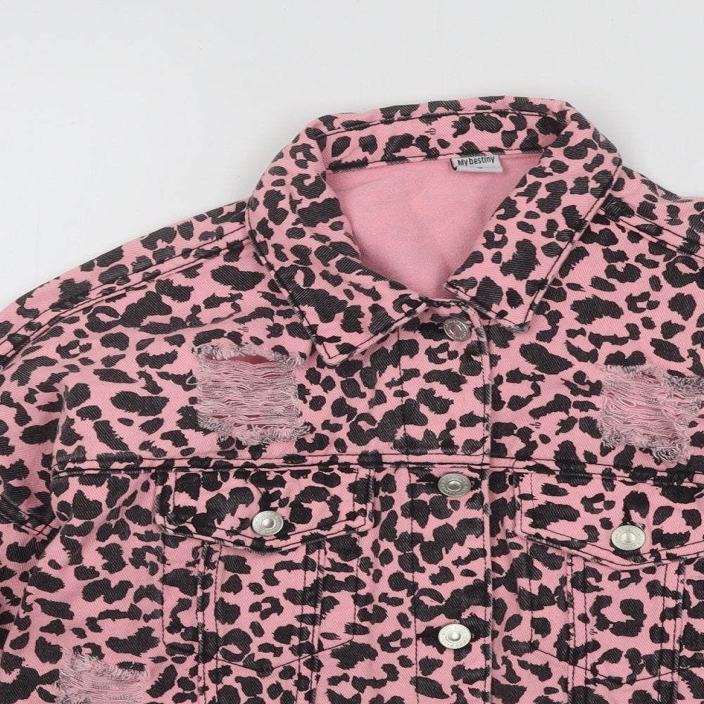 My Bestiny Womens Pink Animal Print Jacket Size S Button