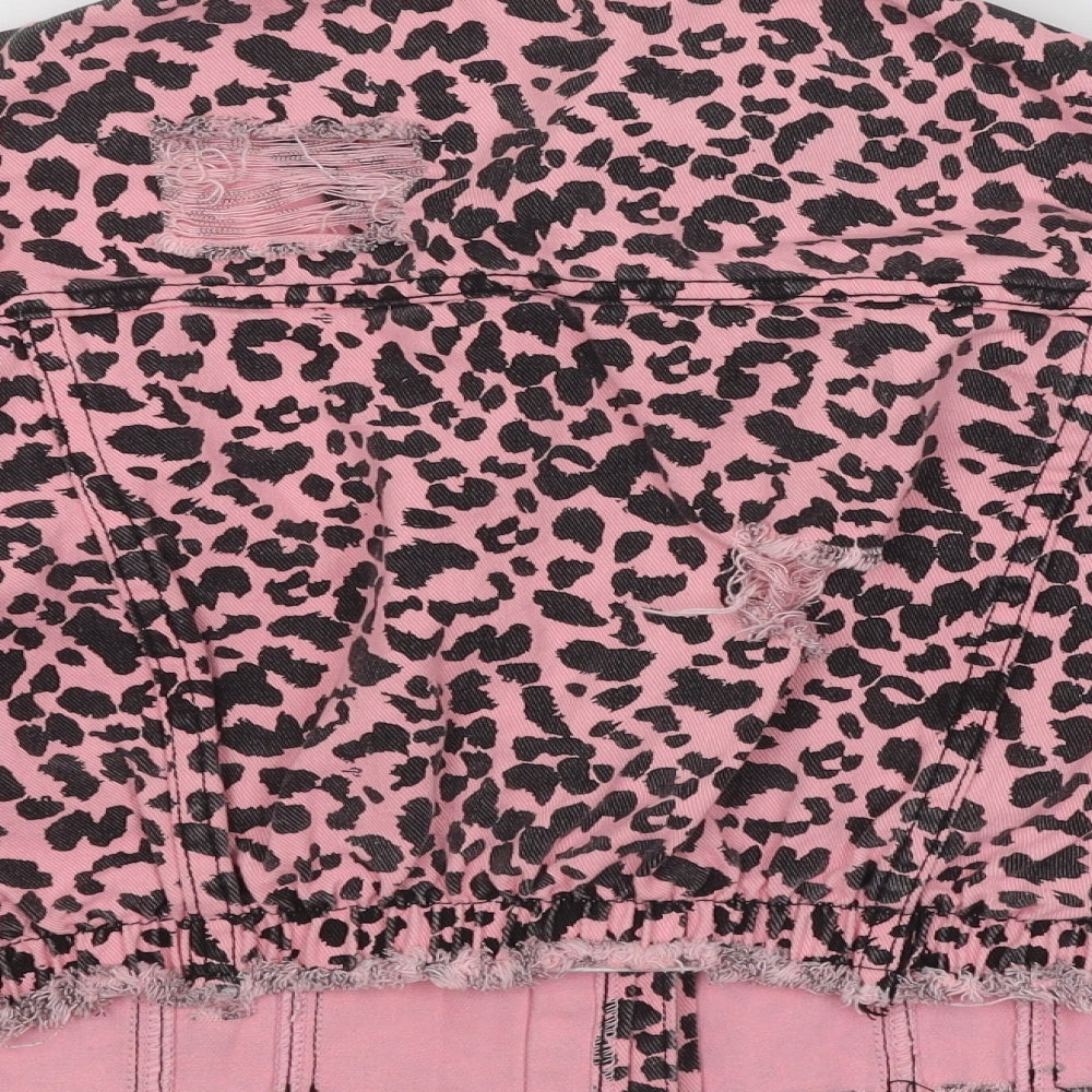 My Bestiny Womens Pink Animal Print Jacket Size S Button