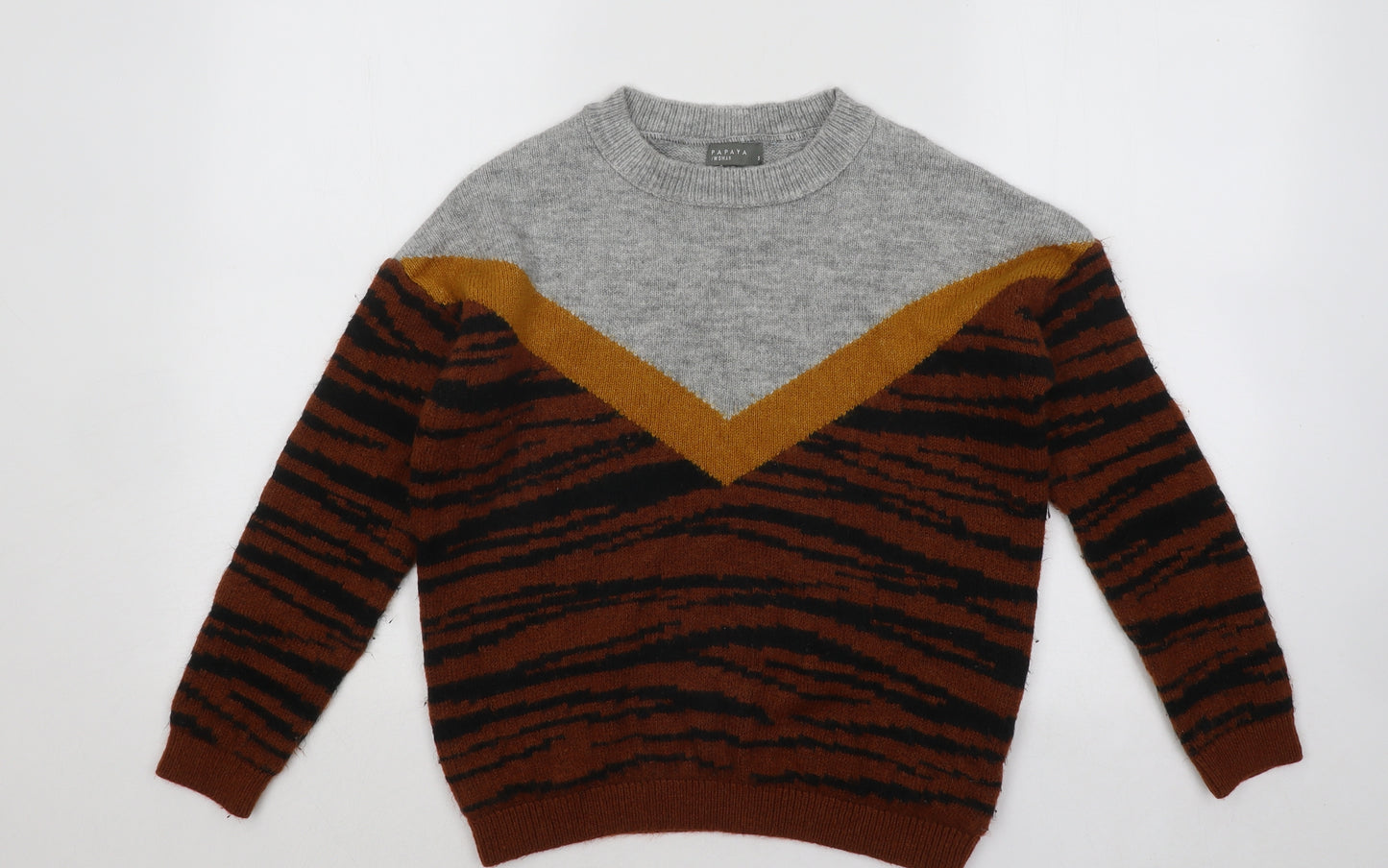 Papaya Womens Multicoloured Round Neck Striped Acrylic Pullover Jumper Size S