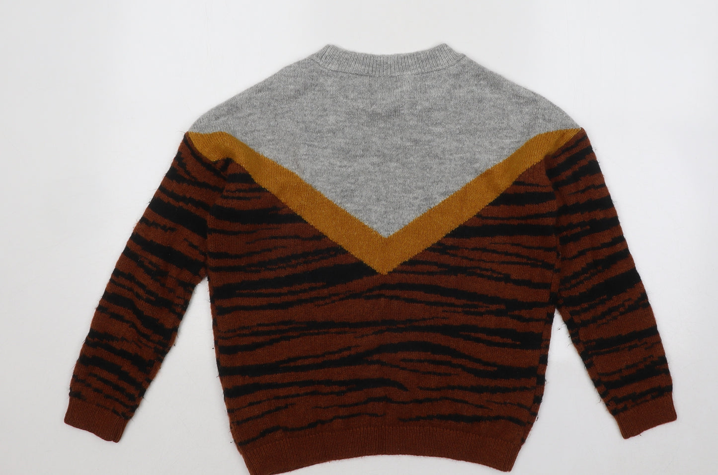 Papaya Womens Multicoloured Round Neck Striped Acrylic Pullover Jumper Size S