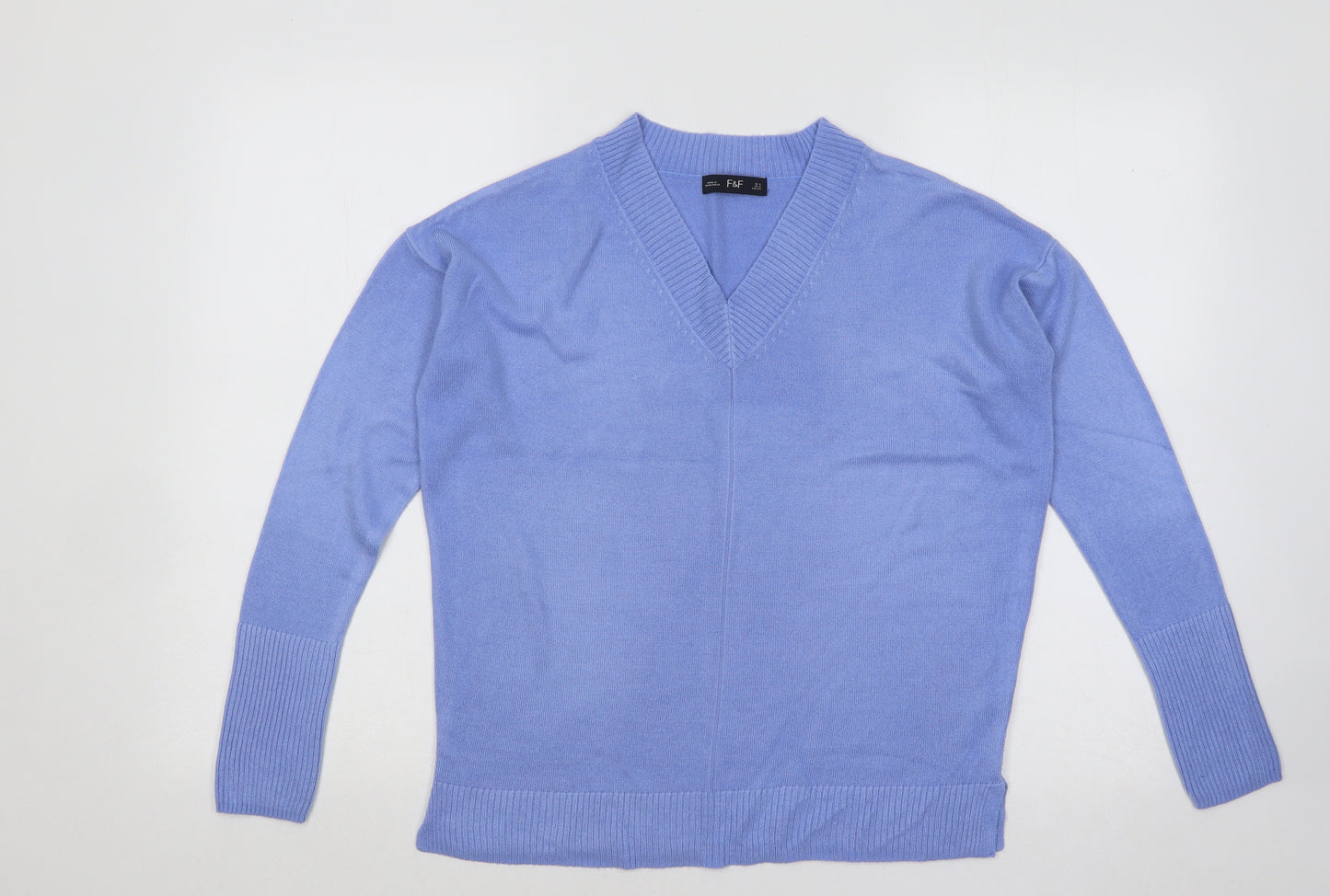 F&F Womens Blue V-Neck Acrylic Pullover Jumper Size 6