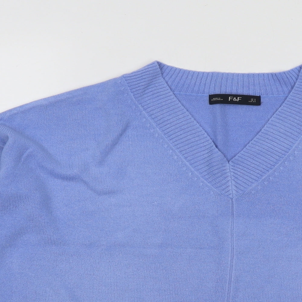 F&F Womens Blue V-Neck Acrylic Pullover Jumper Size 6
