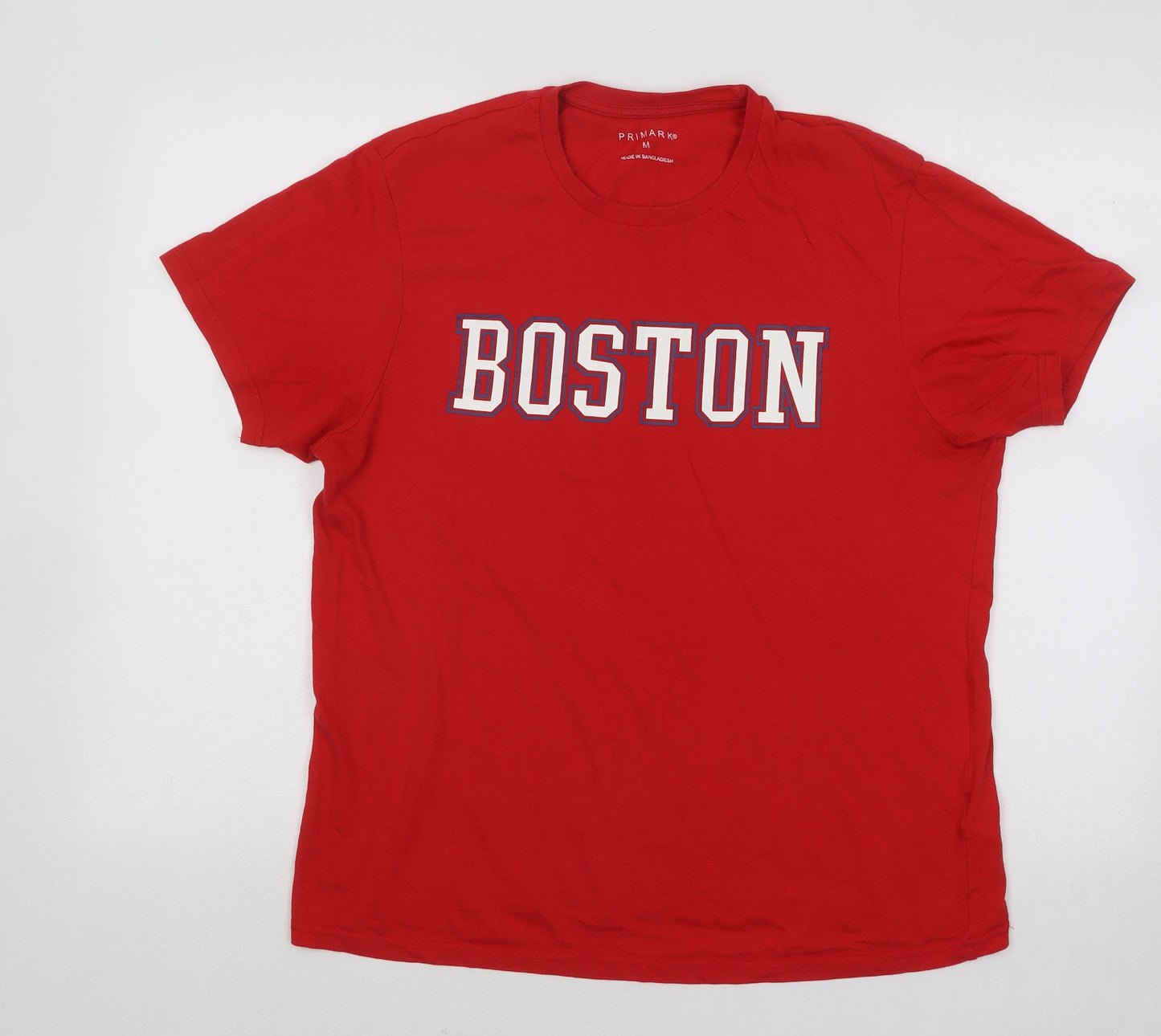 Primark Womens Red Cotton Basic T-Shirt Size M Round Neck - Boston