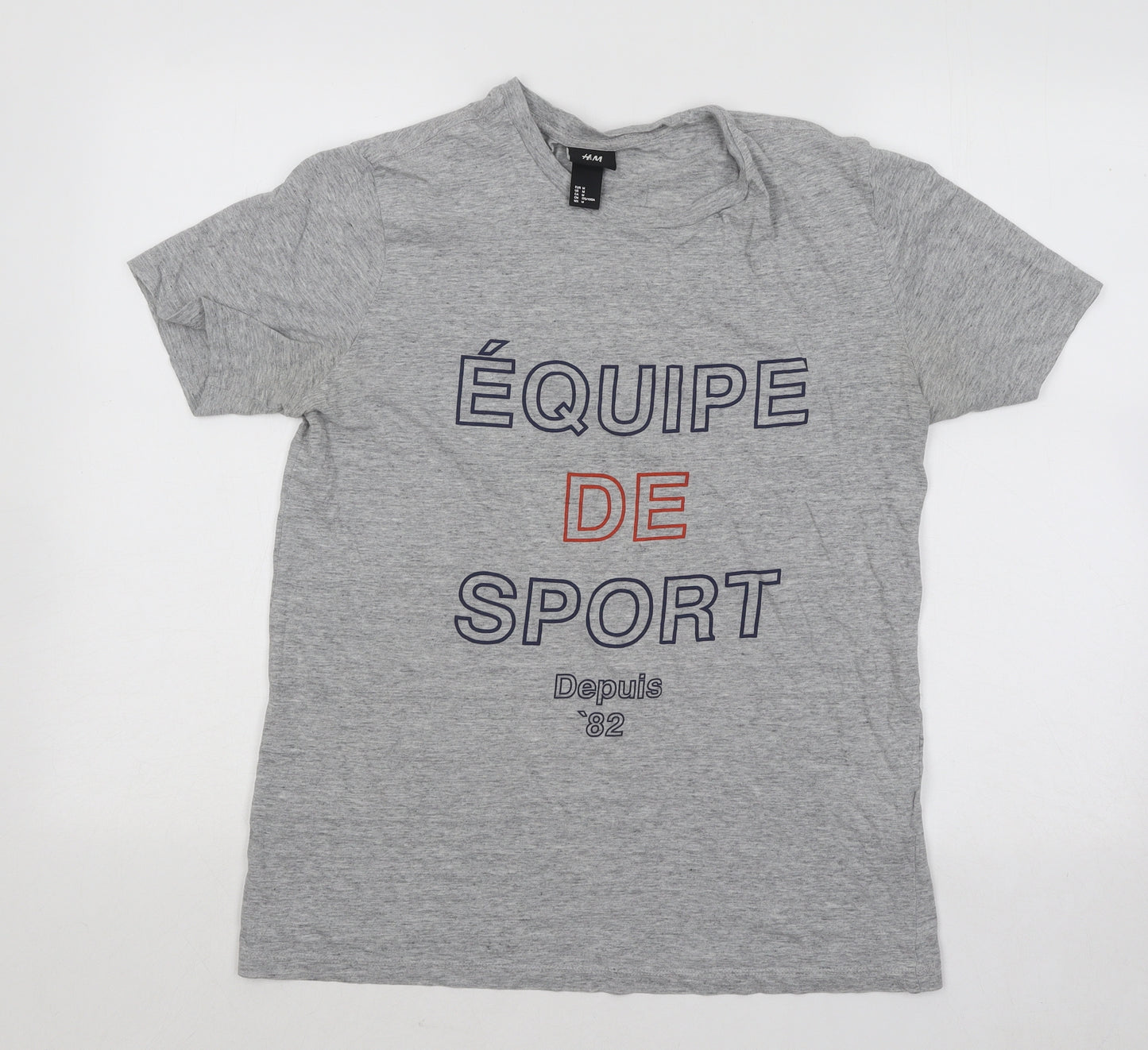 H&M Womens Grey Cotton Basic T-Shirt Size M Round Neck - Equipe De Sport