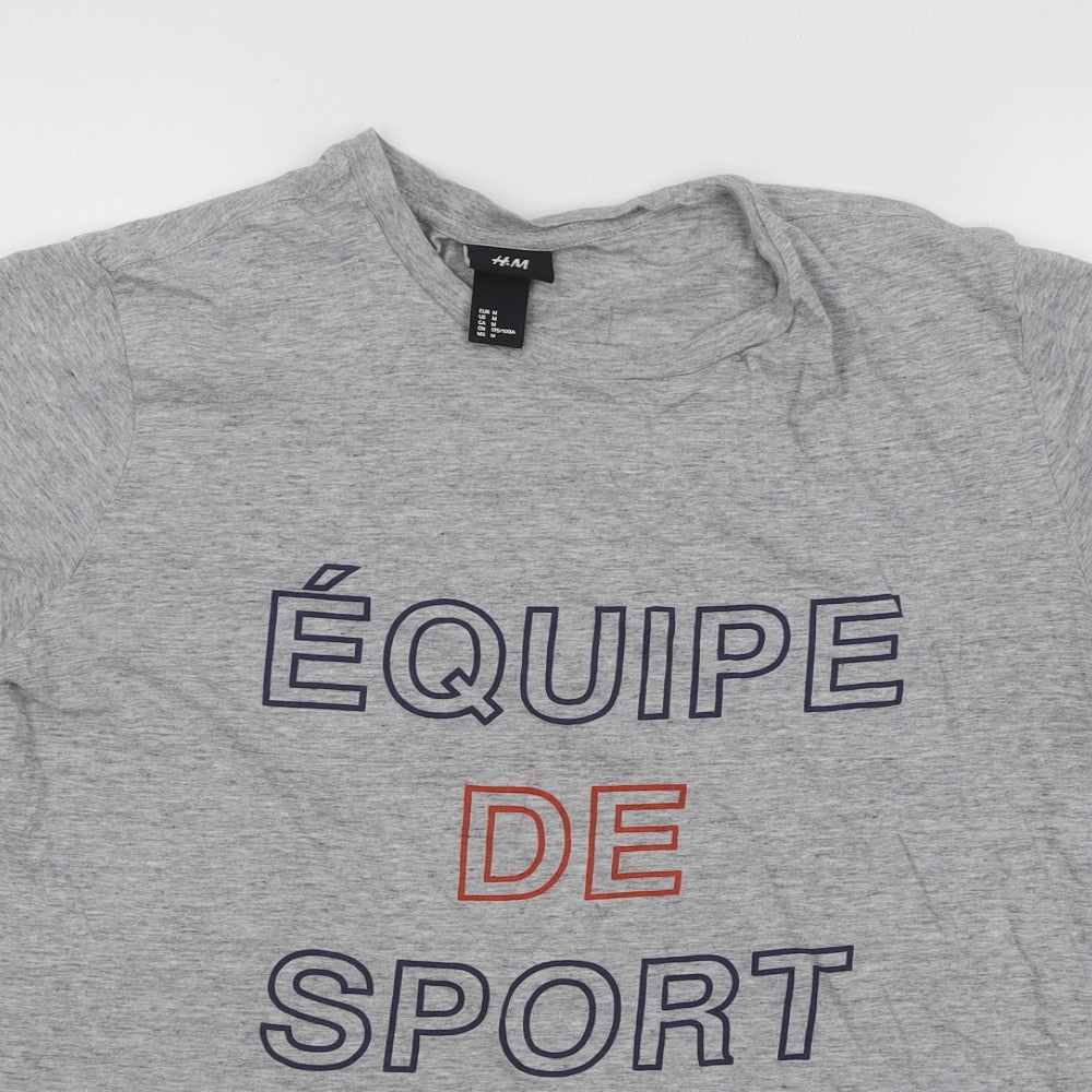 H&M Womens Grey Cotton Basic T-Shirt Size M Round Neck - Equipe De Sport