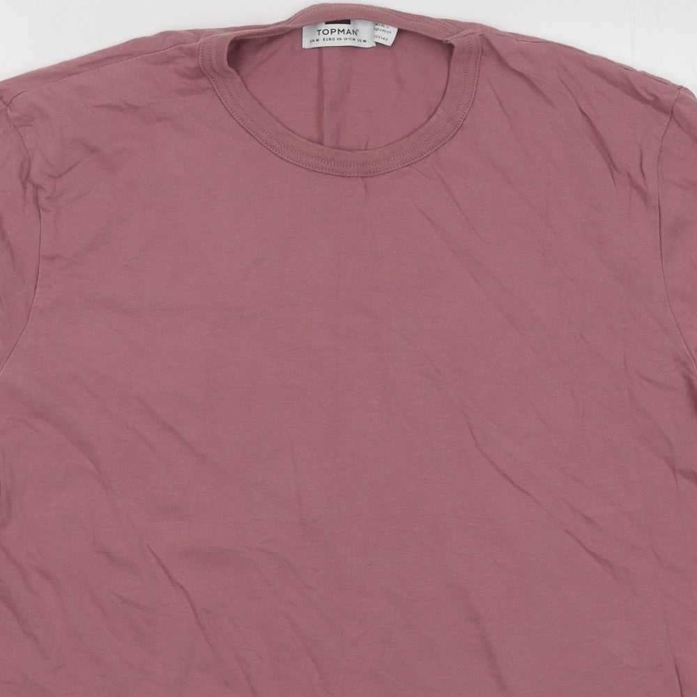 Topman Mens Pink Cotton T-Shirt Size M Round Neck