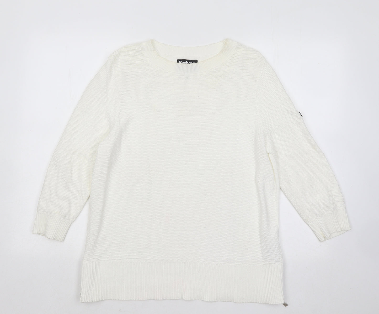 Barbour Womens White Round Neck Cotton Pullover Jumper Size 12