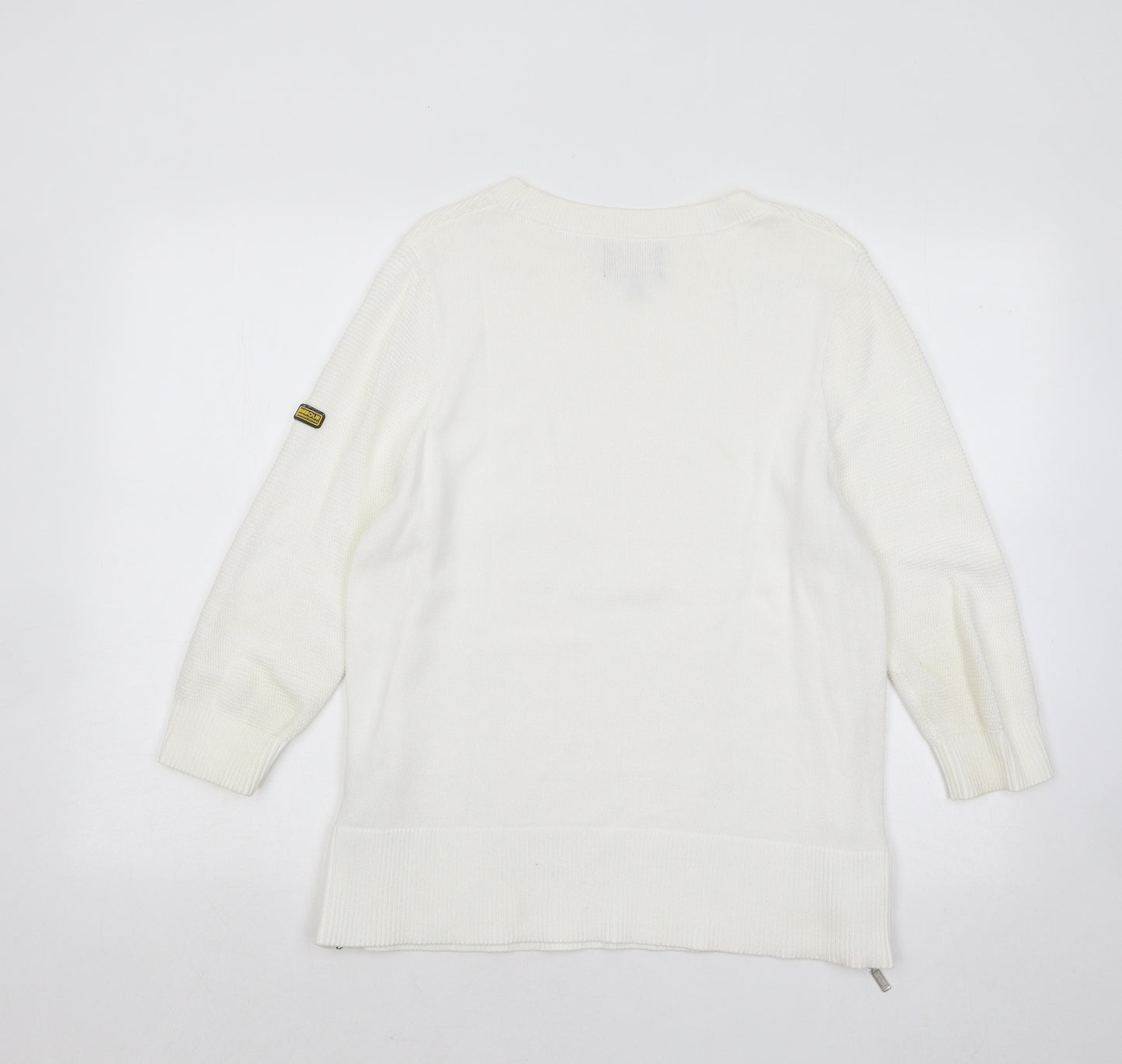 Barbour Womens White Round Neck Cotton Pullover Jumper Size 12