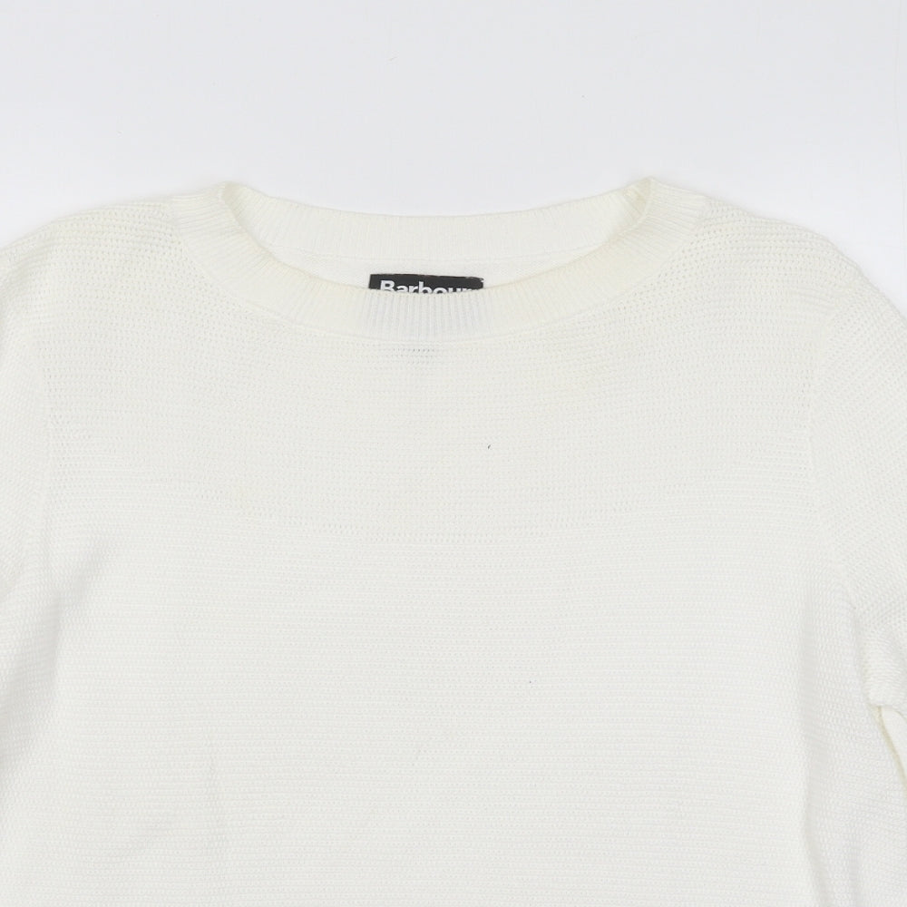 Barbour Womens White Round Neck Cotton Pullover Jumper Size 12