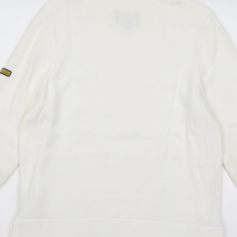 Barbour Womens White Round Neck Cotton Pullover Jumper Size 12