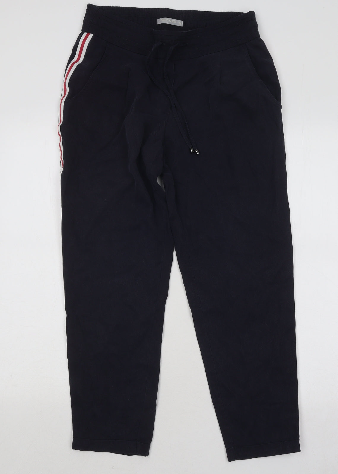 Betty&Co Womens Blue Cotton Trousers Size 8 L25 in Regular Drawstring