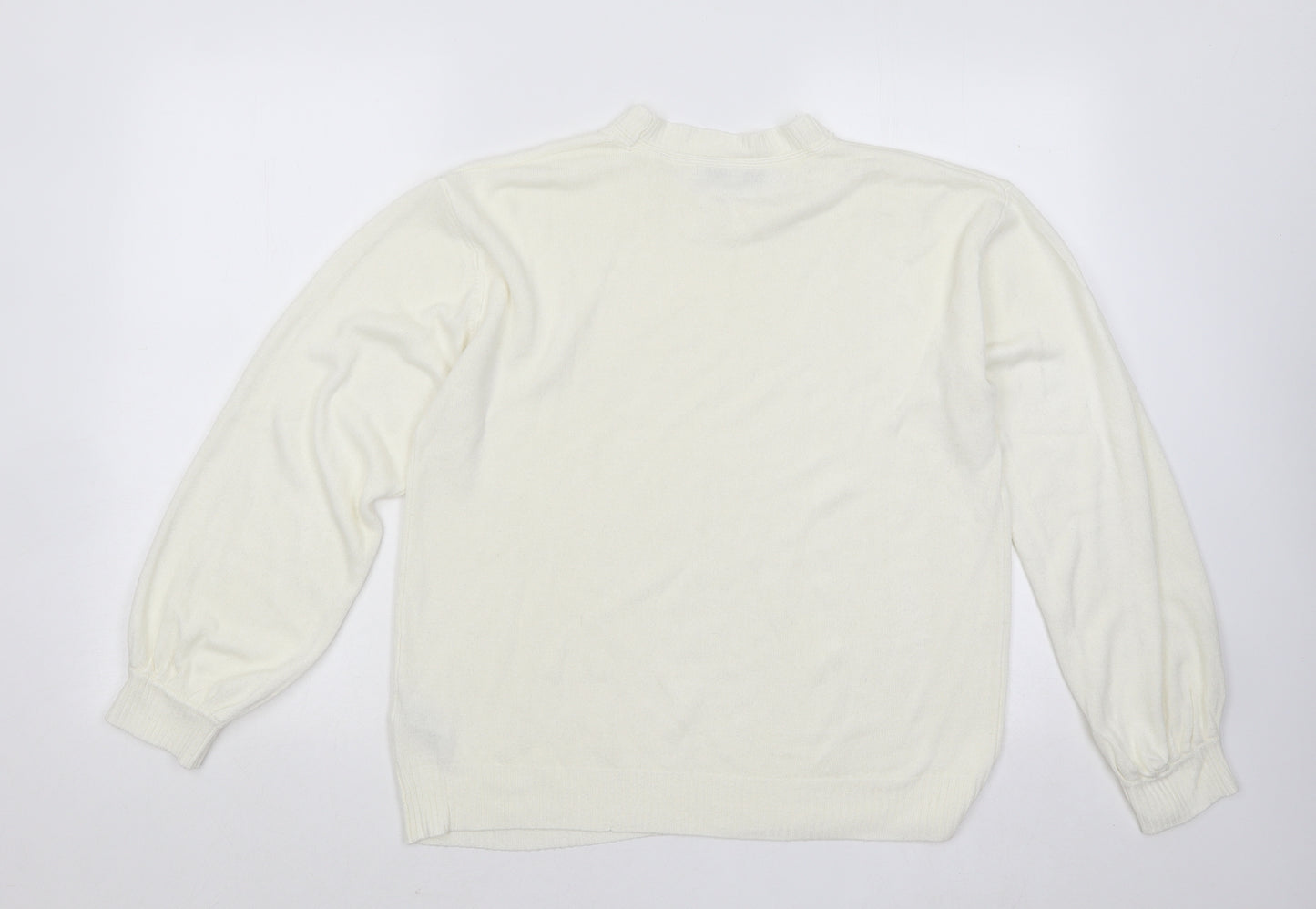 NEXT Womens Ivory Round Neck Cotton Pullover Jumper Size M