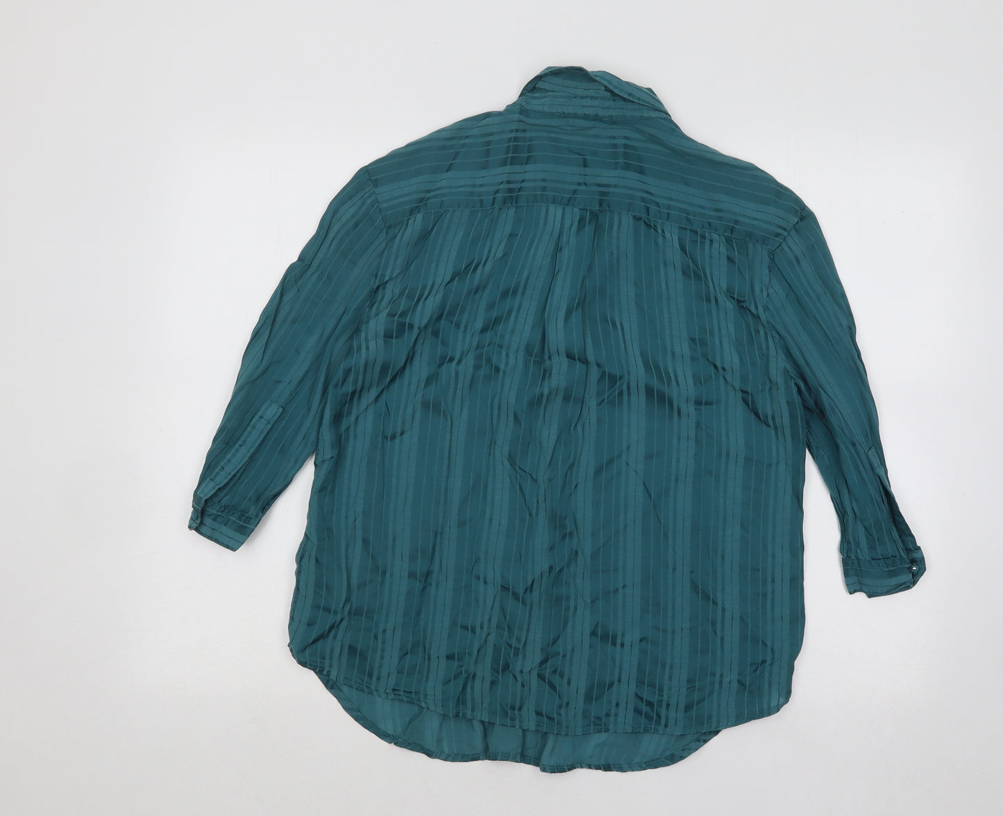 Monsoon Womens Green Striped Viscose Basic Blouse Size 12 V-Neck