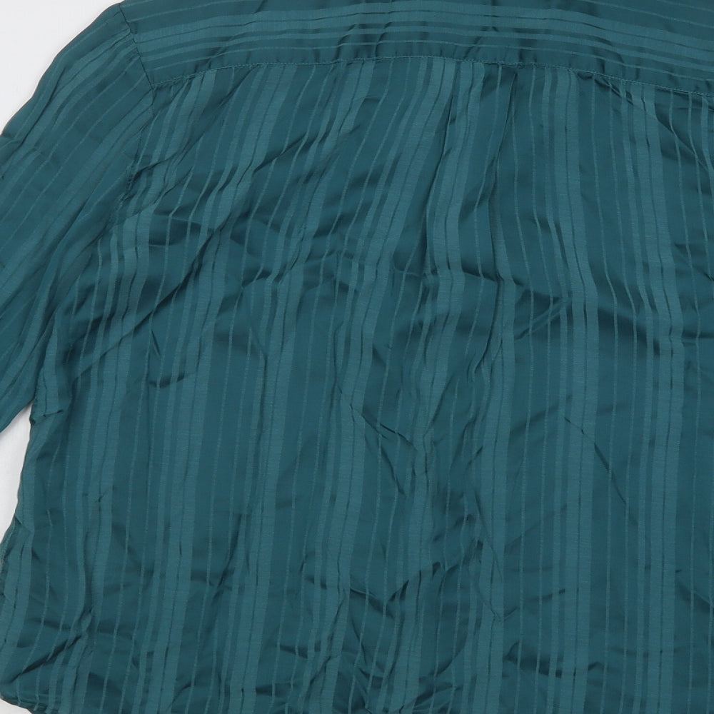 Monsoon Womens Green Striped Viscose Basic Blouse Size 12 V-Neck