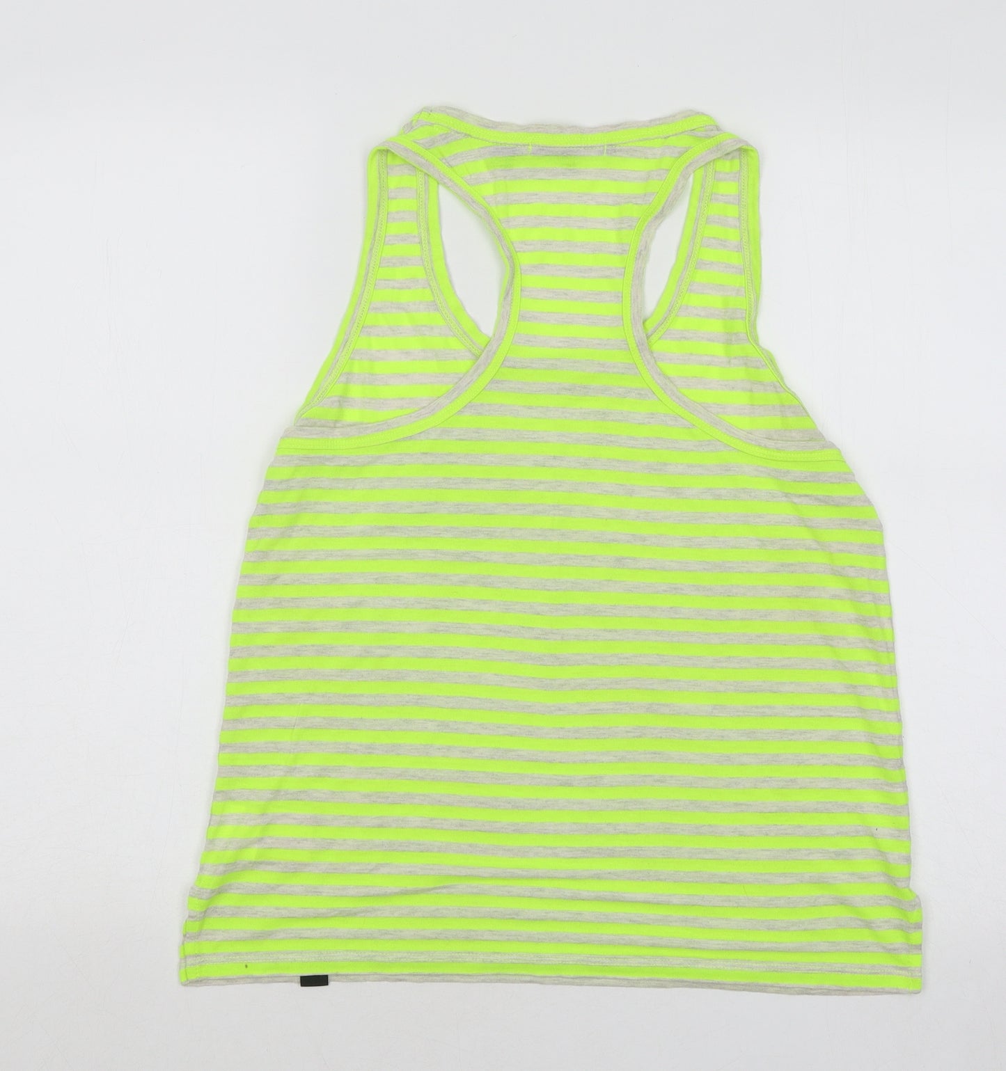 Superdry Womens Green Striped Cotton Basic Tank Size M Round Neck