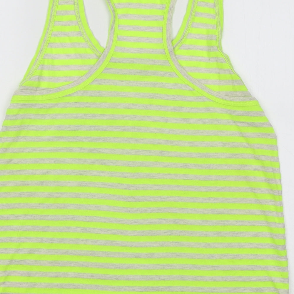 Superdry Womens Green Striped Cotton Basic Tank Size M Round Neck