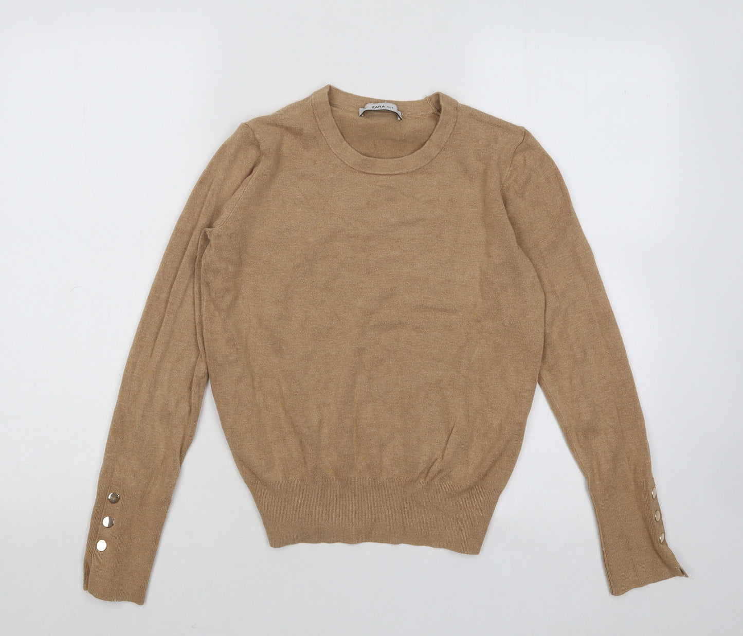 Zara Womens Beige Round Neck Viscose Pullover Jumper Size M