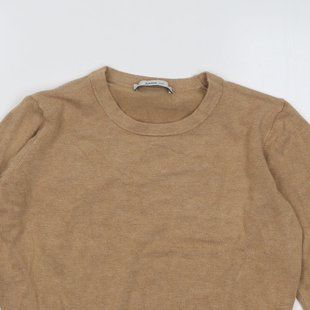 Zara Womens Beige Round Neck Viscose Pullover Jumper Size M
