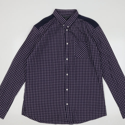 Twisted Soul Mens Blue Plaid Cotton Button-Up Size 2XL Collared Button