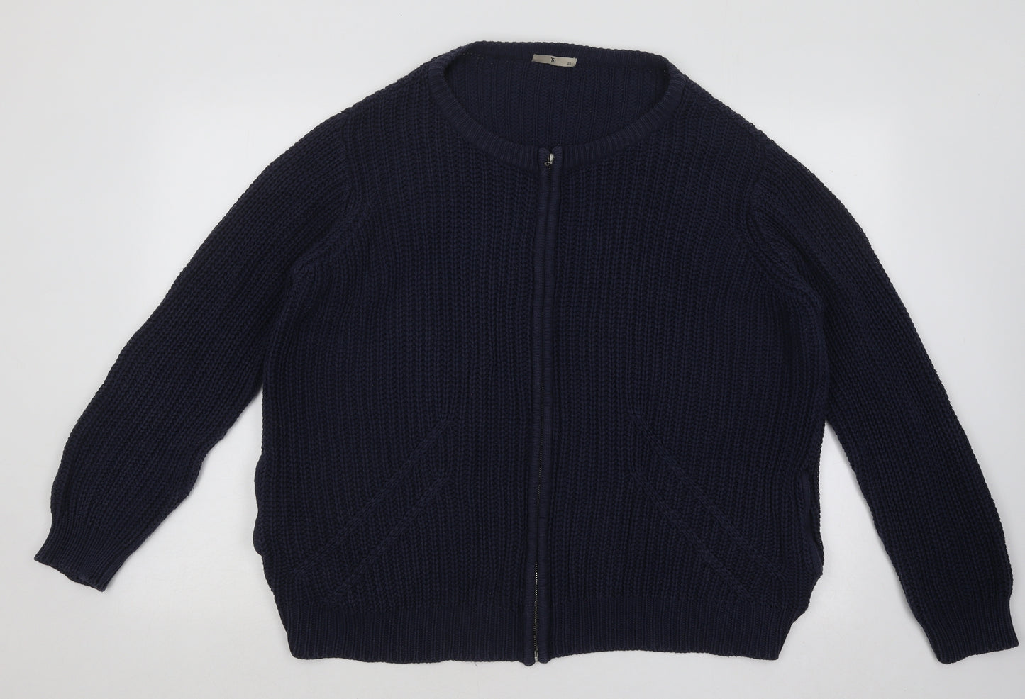 TU Womens Blue Round Neck Cotton Full Zip Jumper Size 20