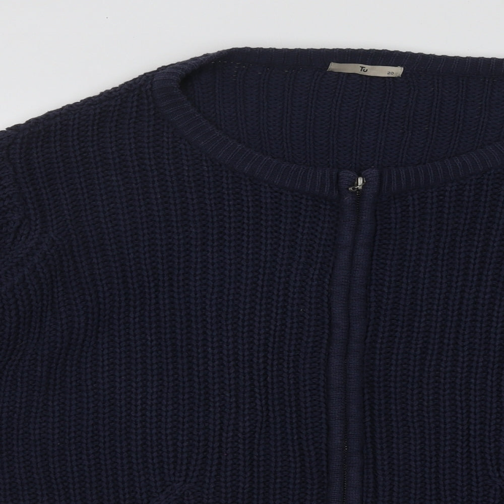 TU Womens Blue Round Neck Cotton Full Zip Jumper Size 20