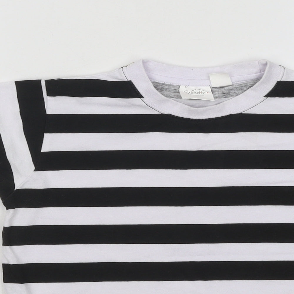 Wicked Fun Boys Black Striped Cotton Basic T-Shirt Size 9-10 Years Round Neck Pullover