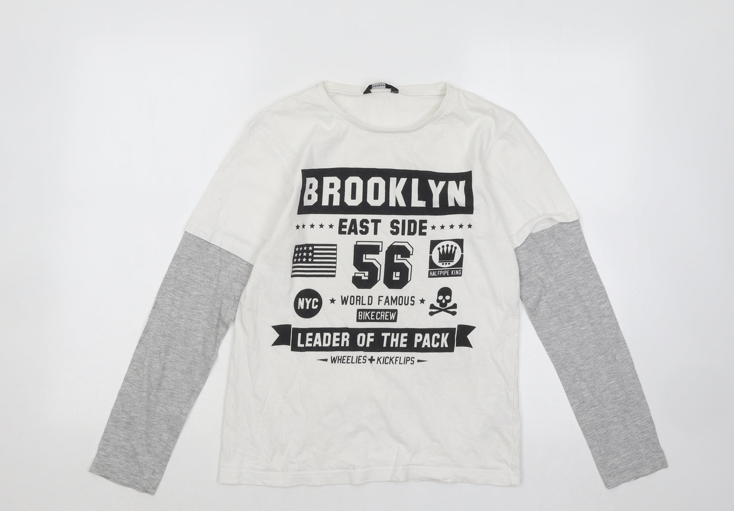 George Boys White Cotton Basic T-Shirt Size 12-13 Years Round Neck Pullover - Brooklyn
