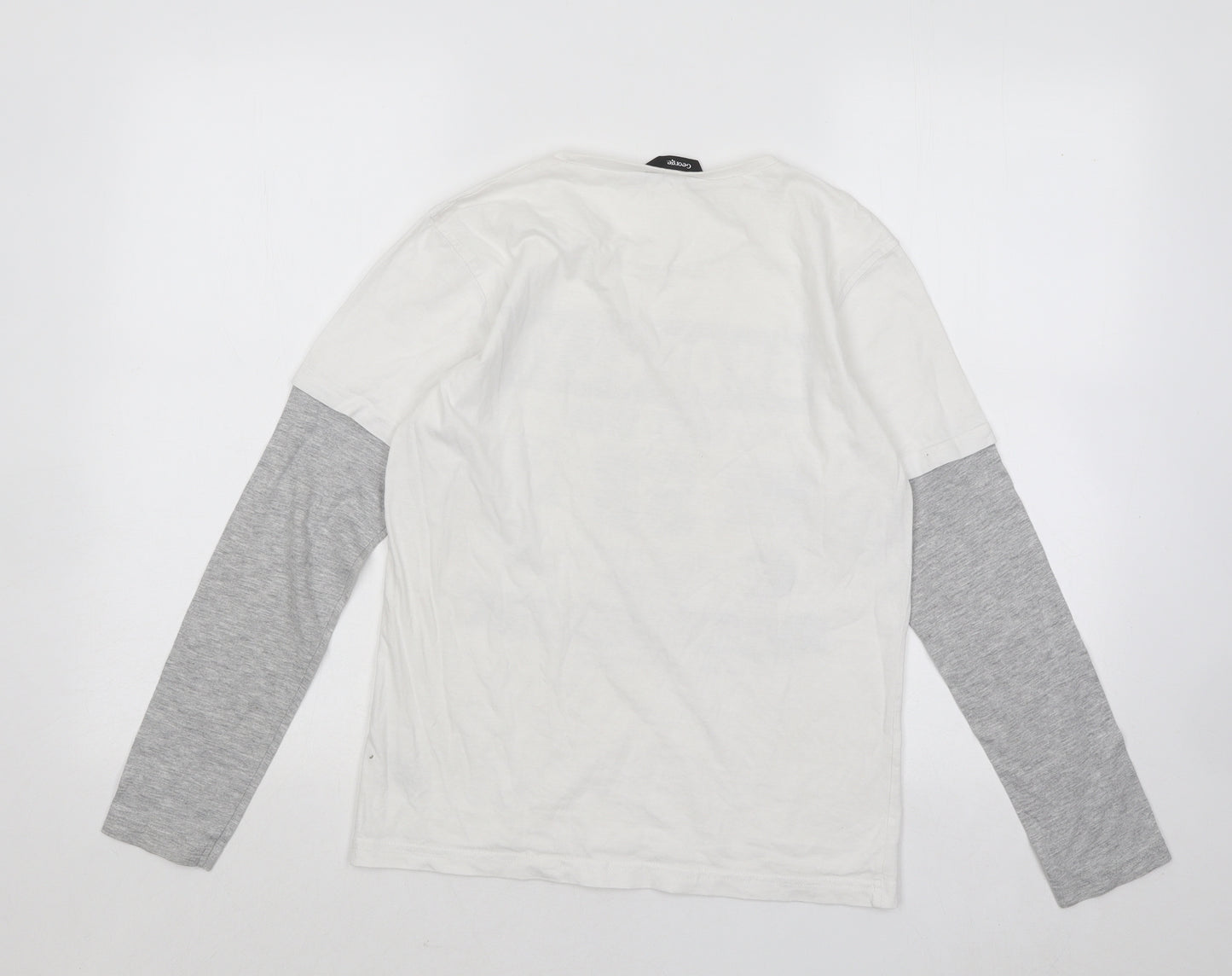 George Boys White Cotton Basic T-Shirt Size 12-13 Years Round Neck Pullover - Brooklyn