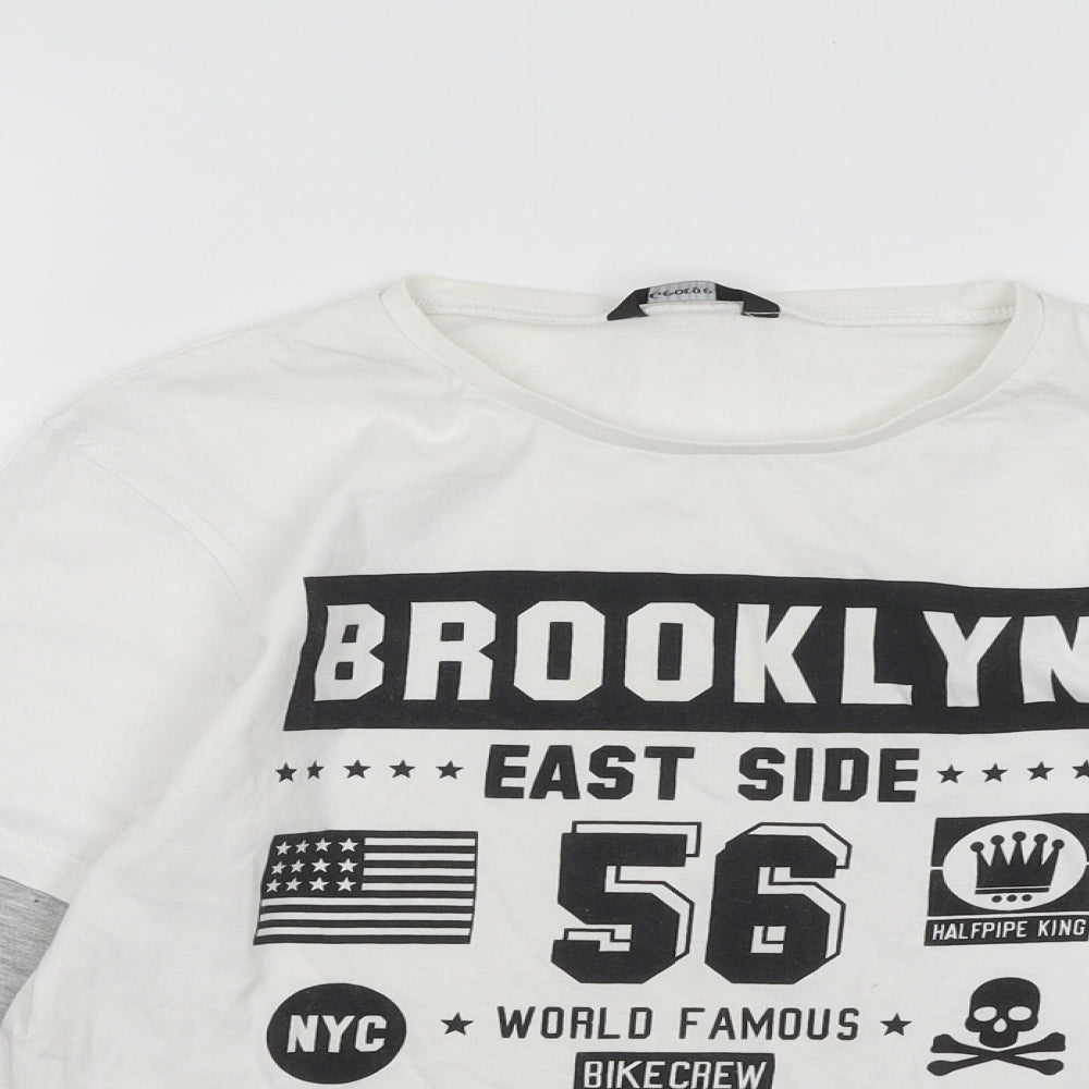 George Boys White Cotton Basic T-Shirt Size 12-13 Years Round Neck Pullover - Brooklyn
