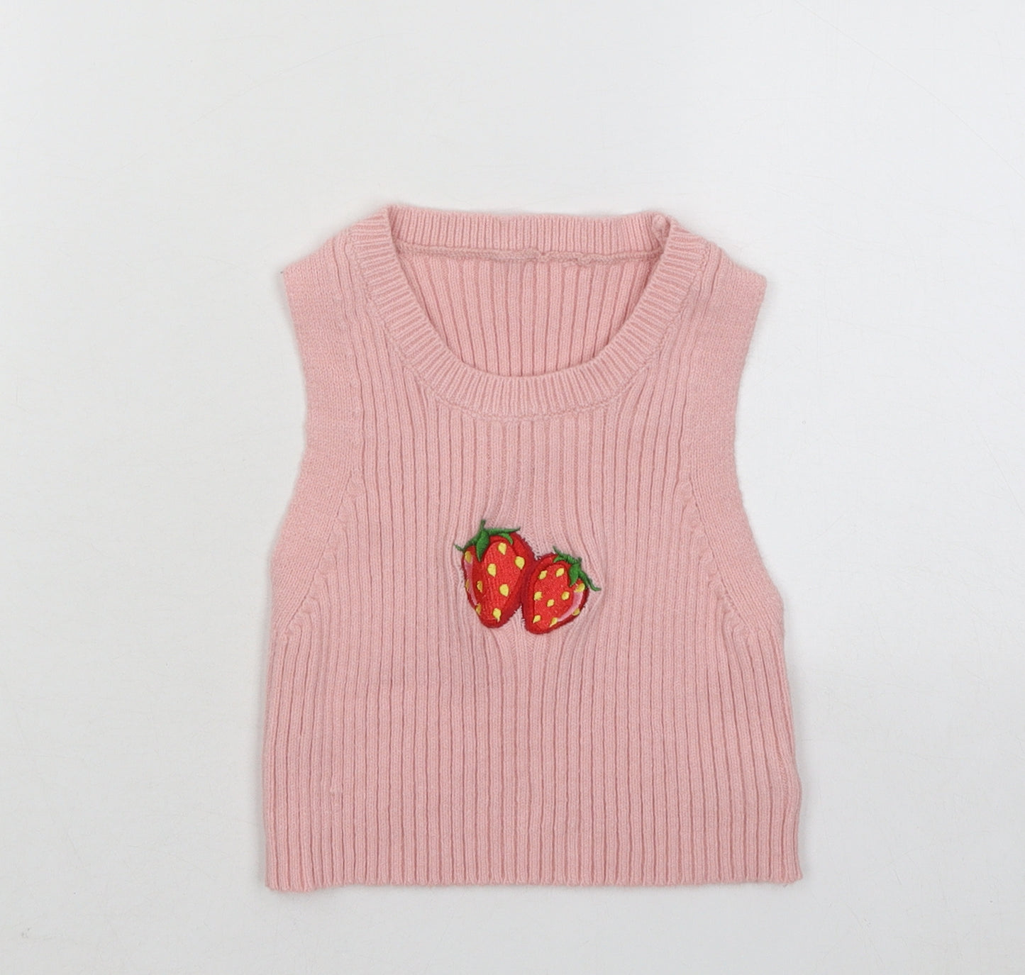 SheIn Womens Pink Acrylic Basic Tank Size XS Scoop Neck - Strawberries