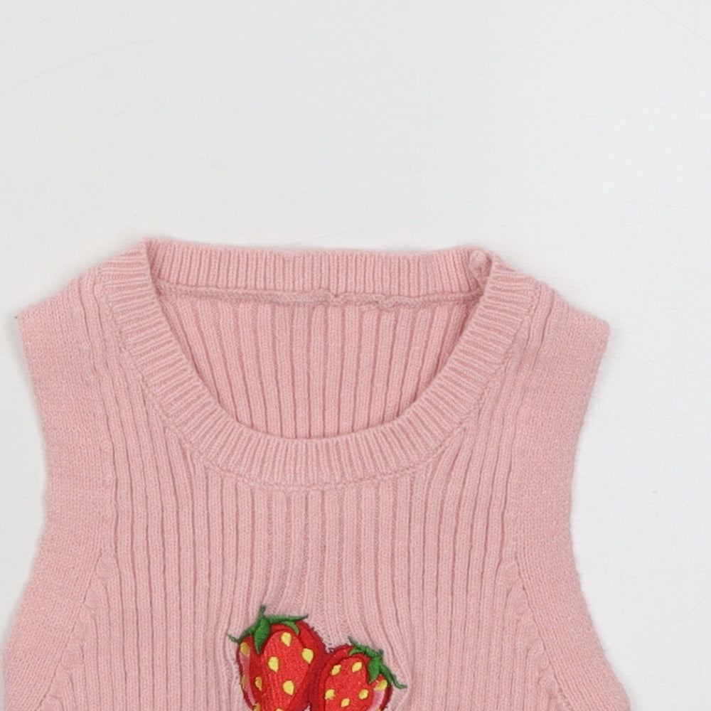 SheIn Womens Pink Acrylic Basic Tank Size XS Scoop Neck - Strawberries