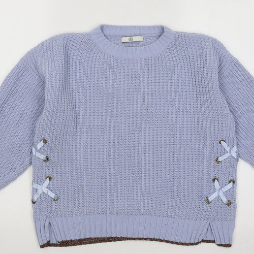 Marks and Spencer Girls Blue Round Neck Polyester Pullover Jumper Size 11-12 Years Pullover - Lace up Detail