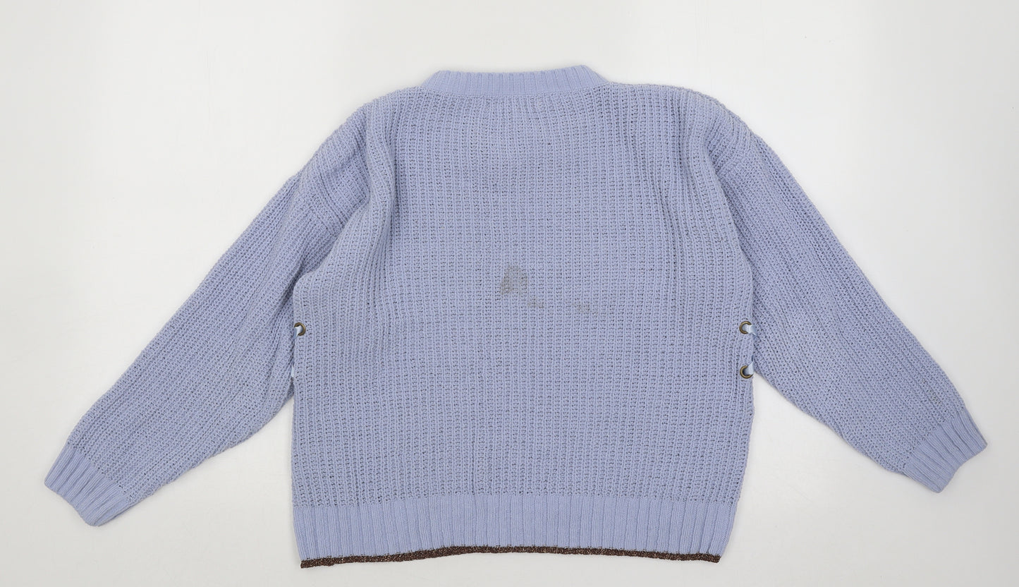 Marks and Spencer Girls Blue Round Neck Polyester Pullover Jumper Size 11-12 Years Pullover - Lace up Detail