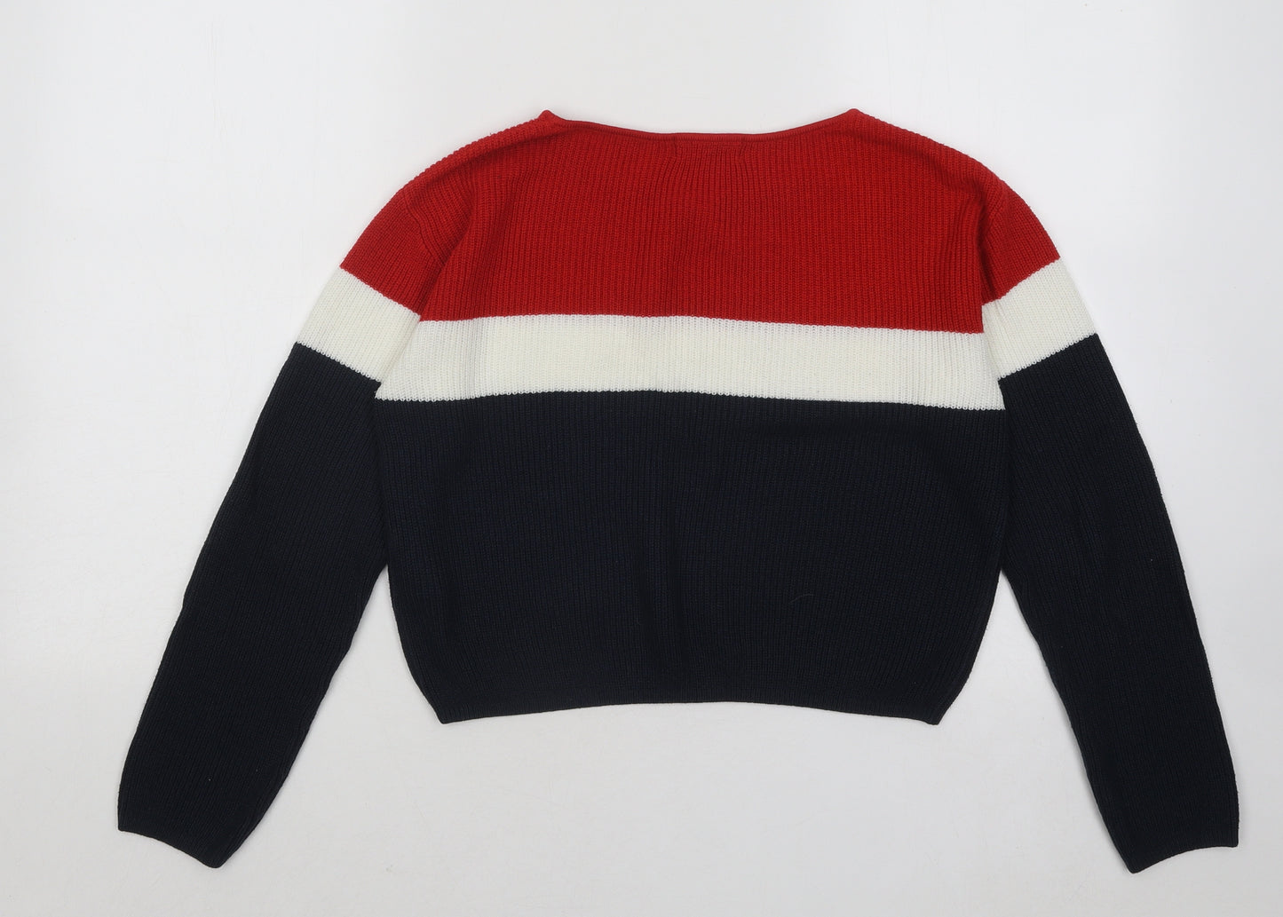 H&M Girls Multicoloured Round Neck Colourblock Acrylic Pullover Jumper Size 11-12 Years Pullover