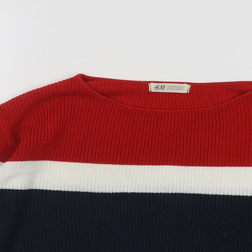 H&M Girls Multicoloured Round Neck Colourblock Acrylic Pullover Jumper Size 11-12 Years Pullover