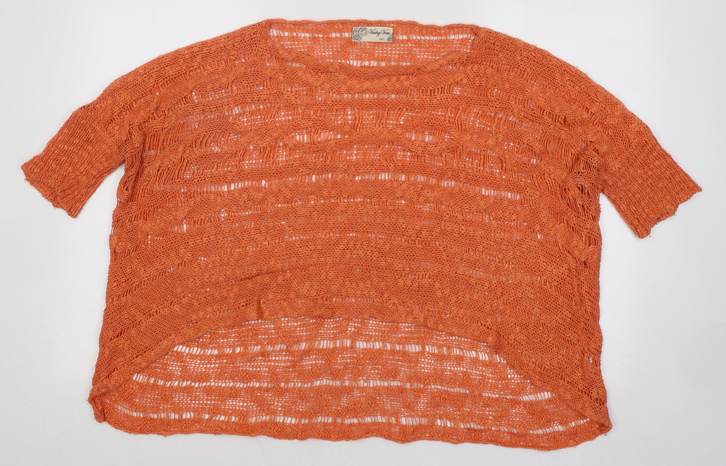 Vouley Vous Womens Orange Round Neck Acrylic Pullover Jumper Size M