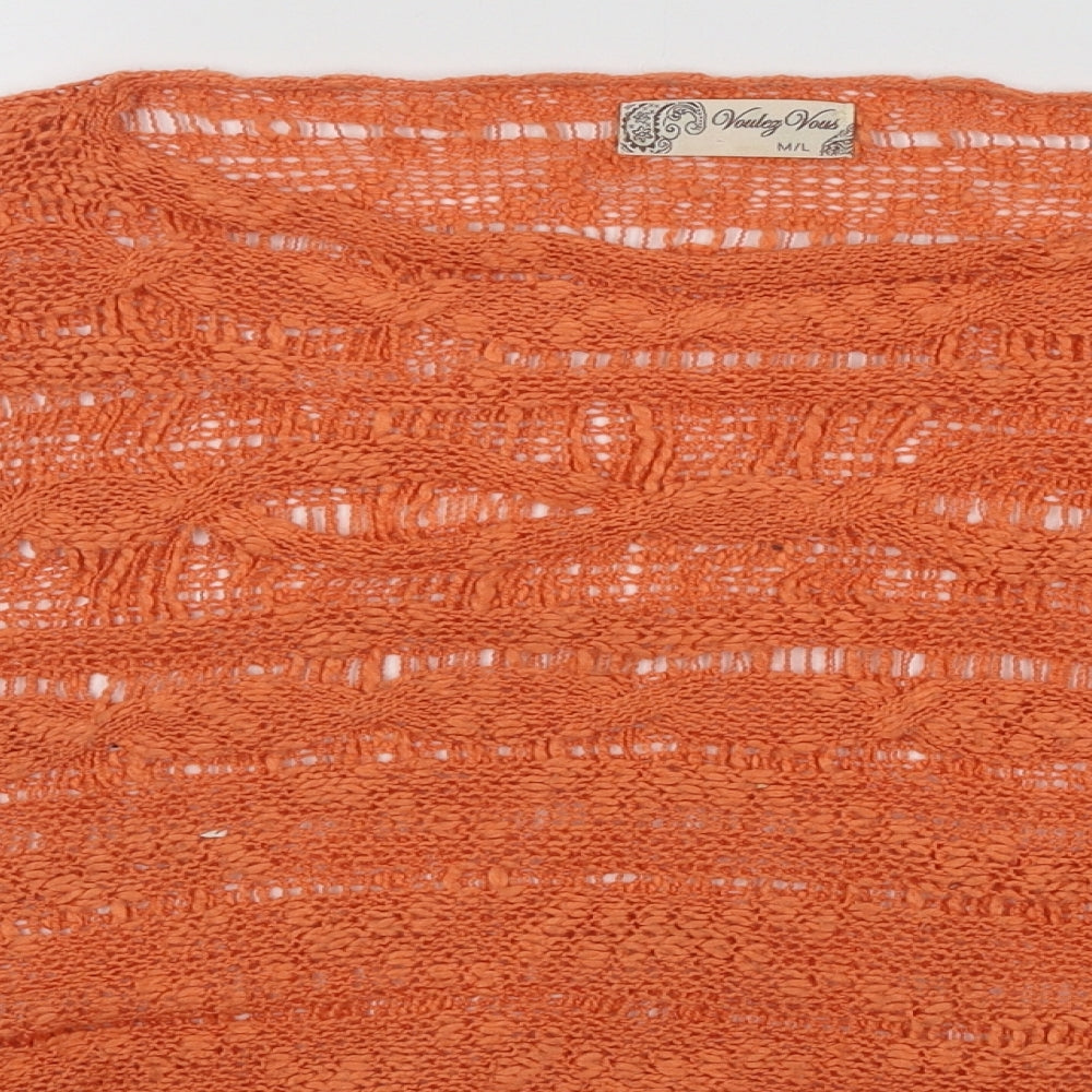 Vouley Vous Womens Orange Round Neck Acrylic Pullover Jumper Size M