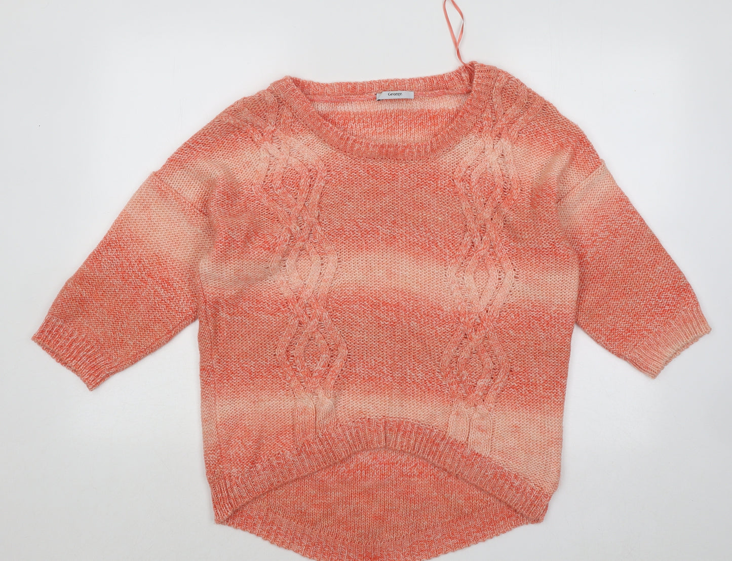 George Womens Orange Round Neck Geometric Acrylic Pullover Jumper Size 18