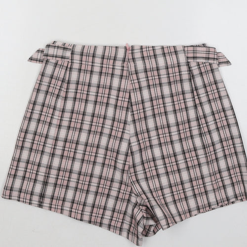 PRETTYLITTLETHING Womens Pink Plaid Cotton Hot Pants Shorts Size 4 Regular Zip