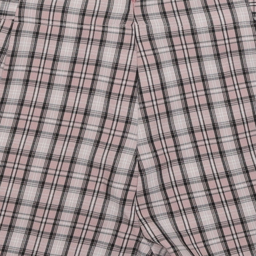 PRETTYLITTLETHING Womens Pink Plaid Cotton Hot Pants Shorts Size 4 Regular Zip