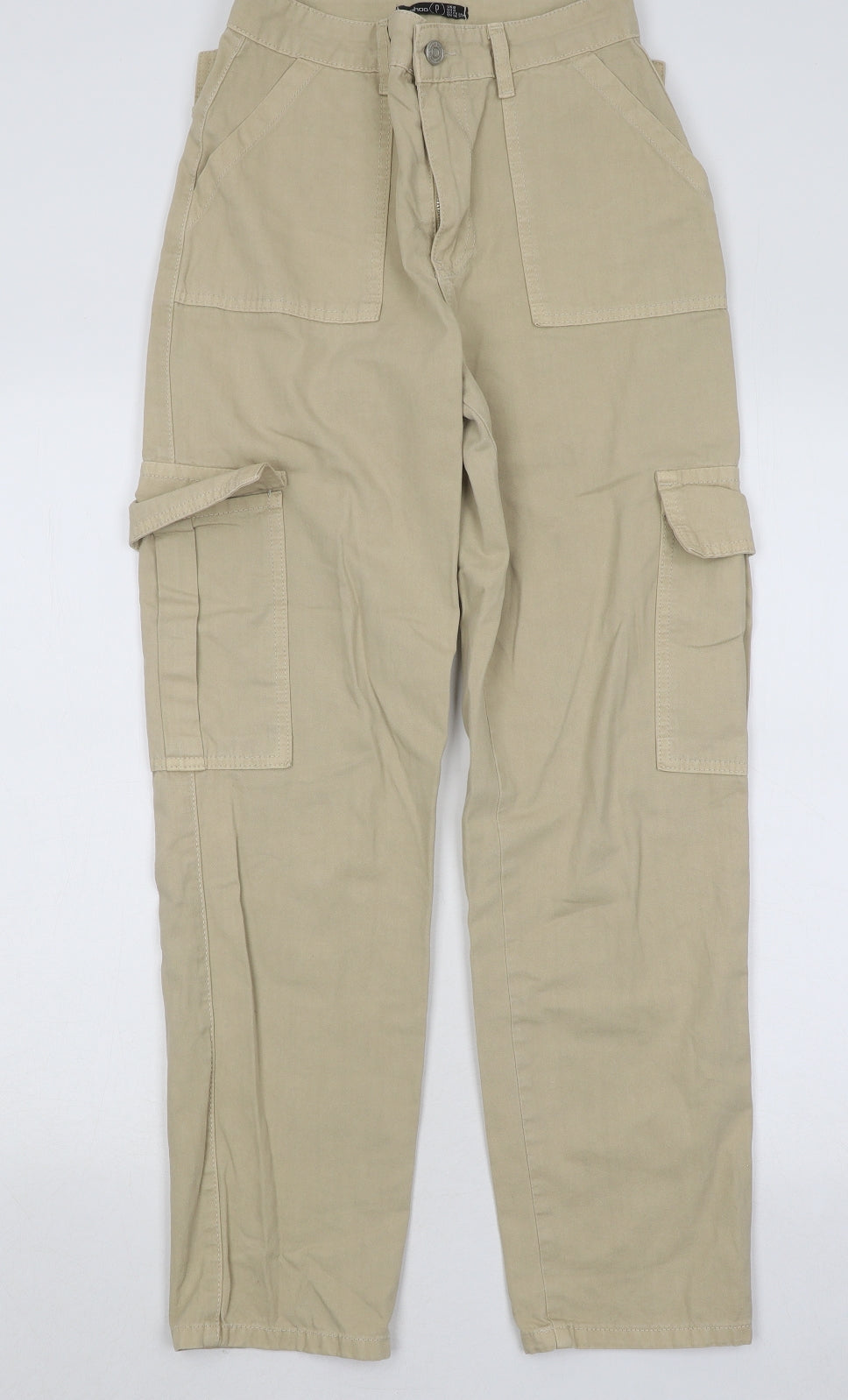 Boohoo Womens Beige Cotton Cargo Trousers Size 8 L27 in Regular Button