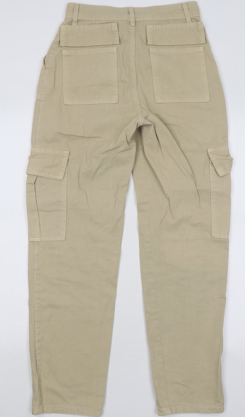 Boohoo Womens Beige Cotton Cargo Trousers Size 8 L27 in Regular Button