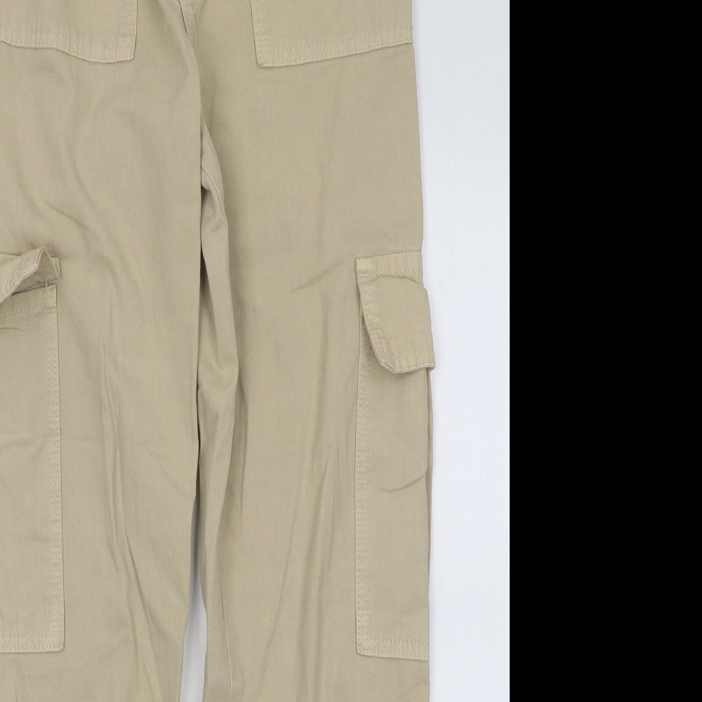 Boohoo Womens Beige Cotton Cargo Trousers Size 8 L27 in Regular Button