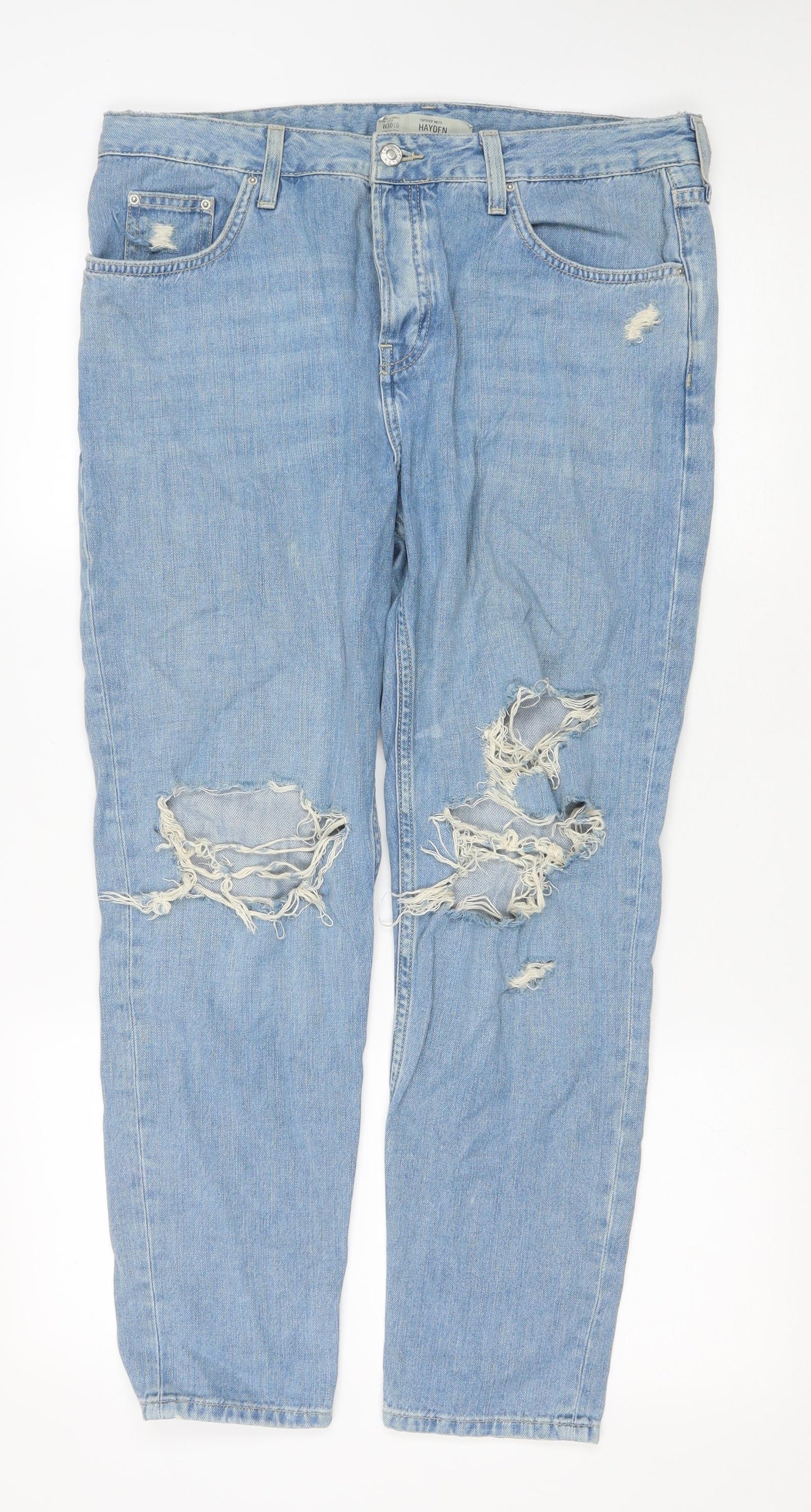 Topshop Mens Blue Cotton Straight Jeans Size 35 in L26 in Regular Button