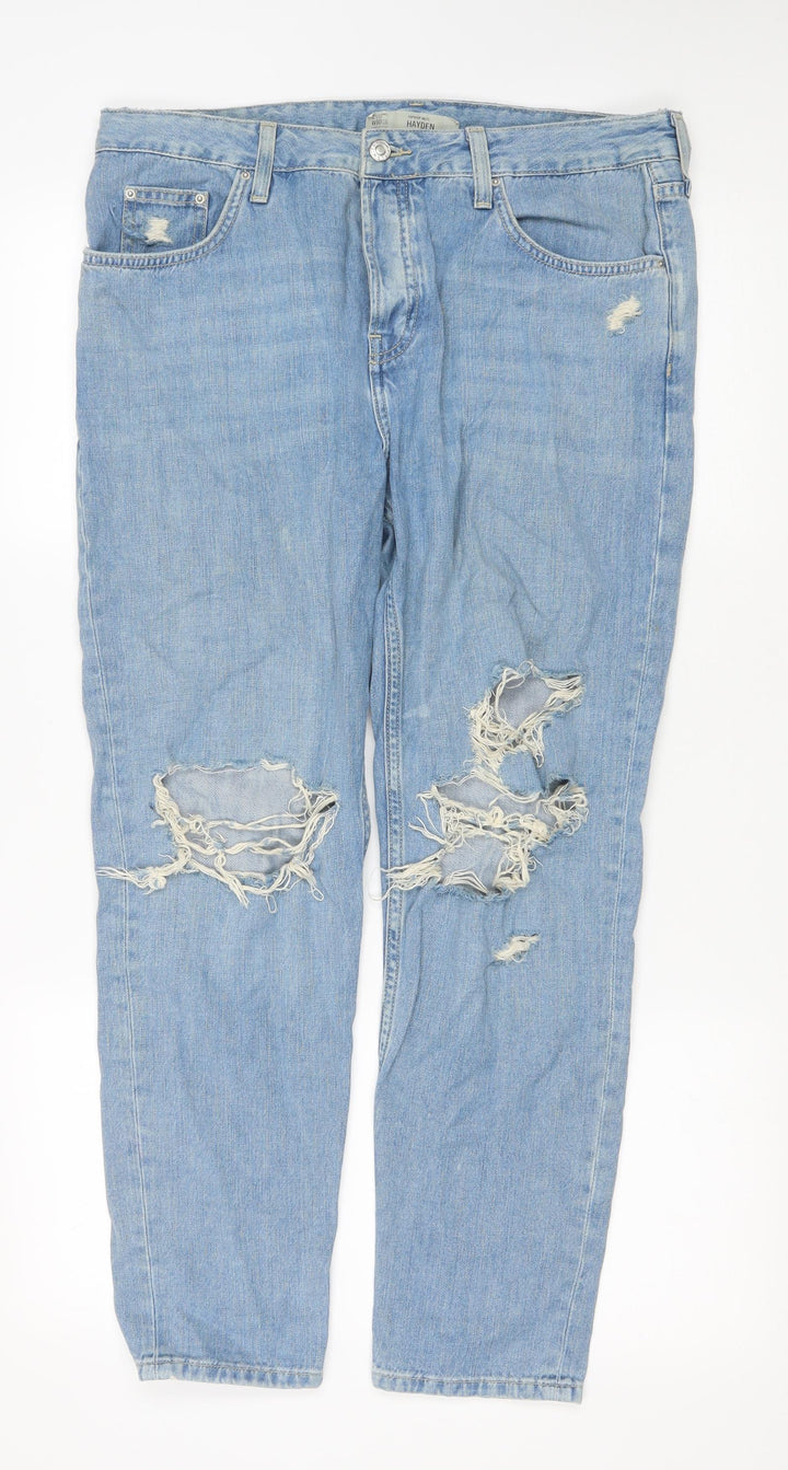 Topshop Mens Blue Cotton Straight Jeans Size 35 in L26 in Regular Button