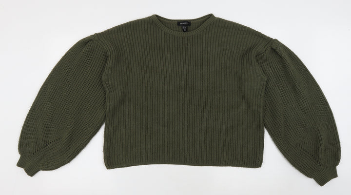 New Look Womens Green Round Neck Acrylic Pullover Jumper Size M