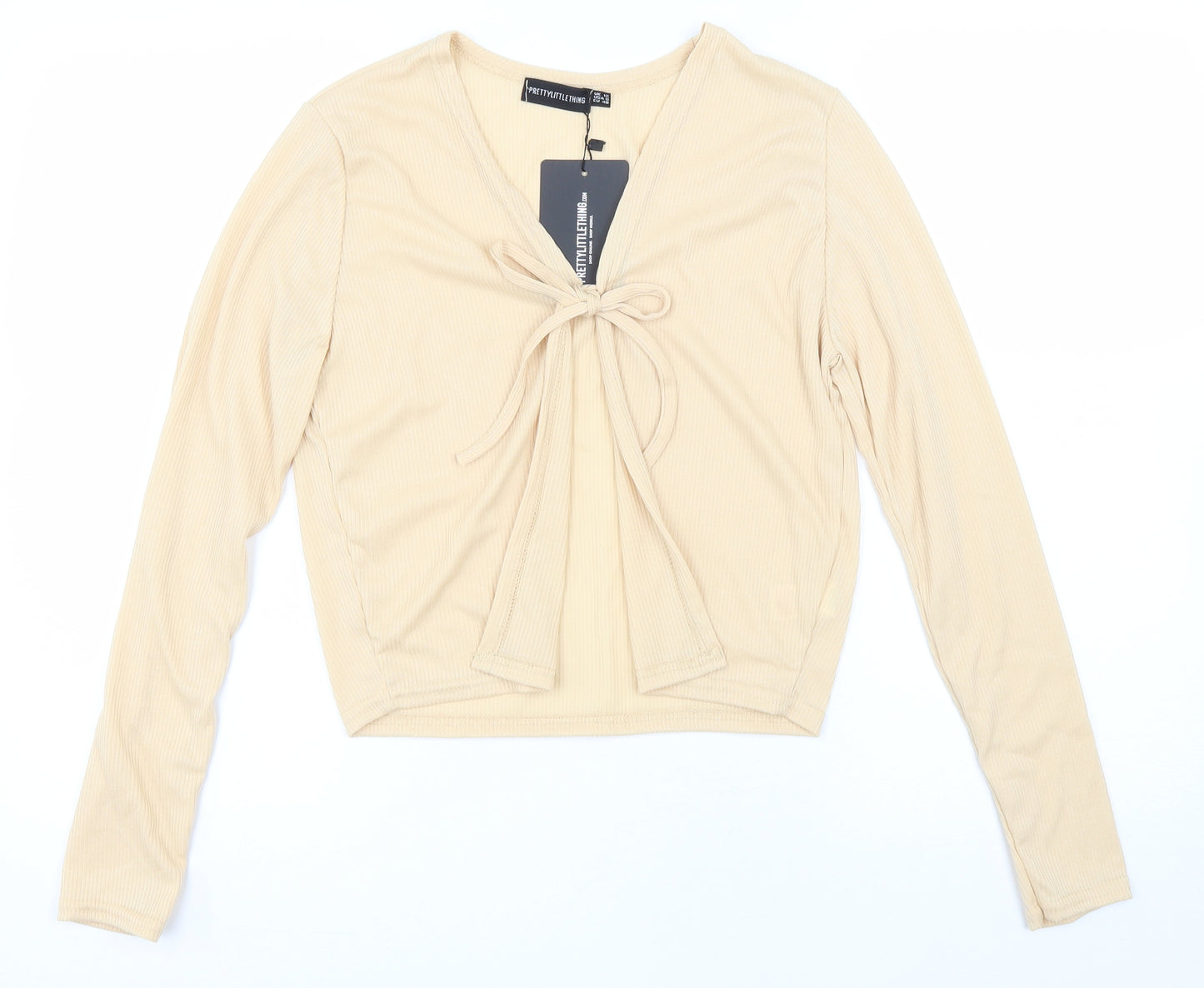 Pretty Little Thing Womens Beige V-Neck Polyester Cardigan Jumper Size 12