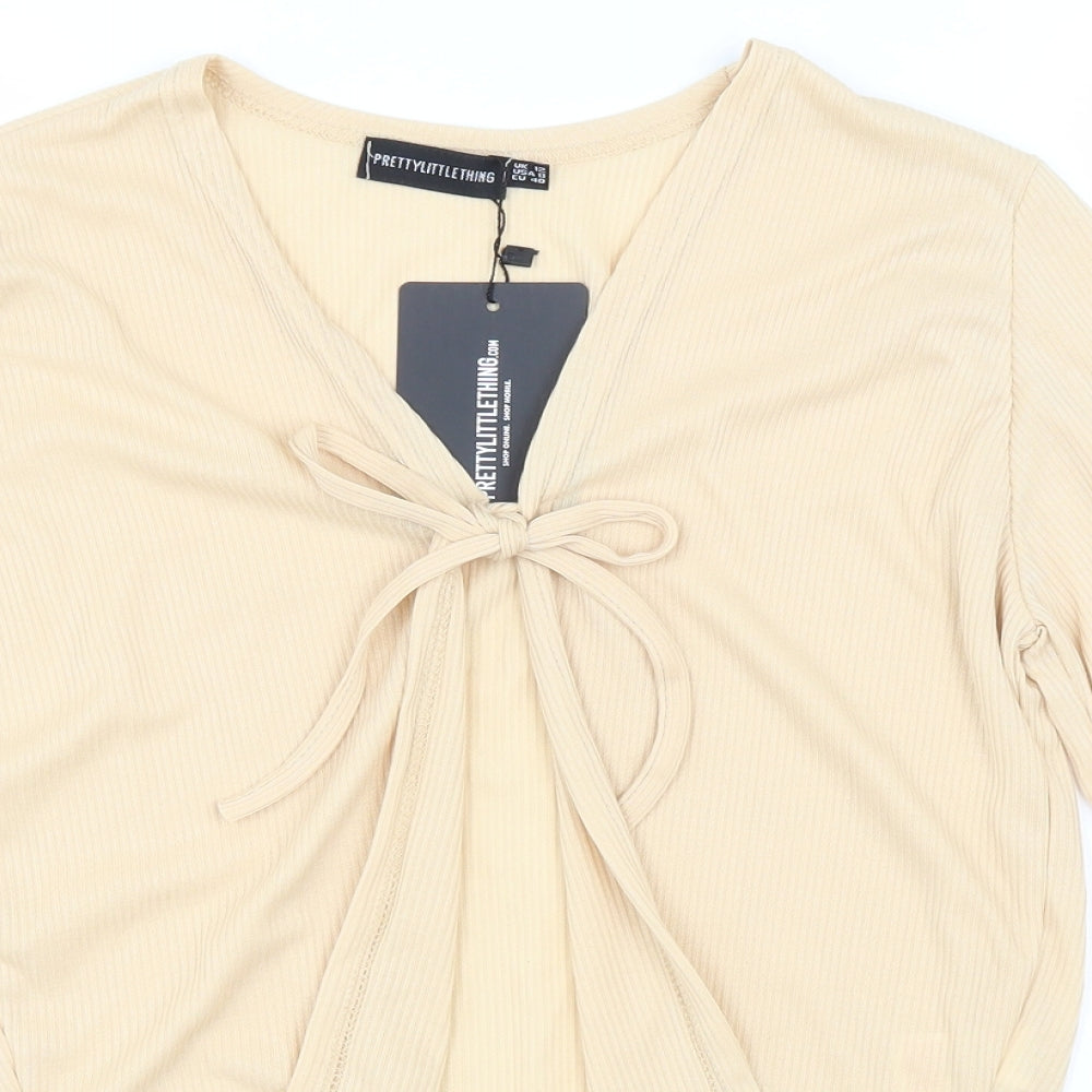 Pretty Little Thing Womens Beige V-Neck Polyester Cardigan Jumper Size 12